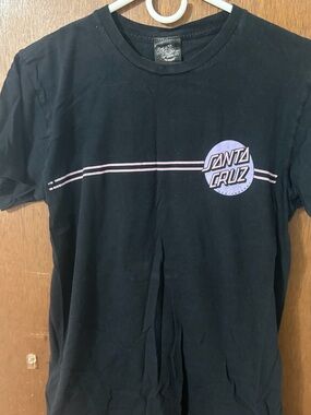 Santa Cruz Skateboards Black Tee with Pink and Lavender Logo